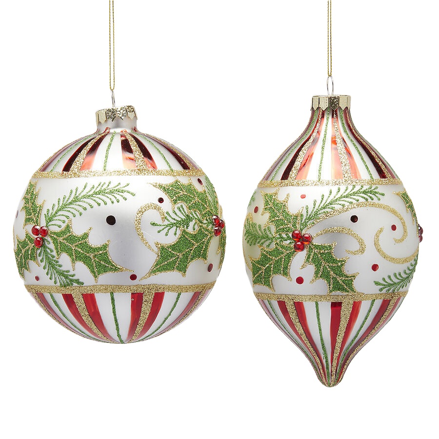 EDG enzo de gasperi Holly & Stripe Decoration 12cm Assorted